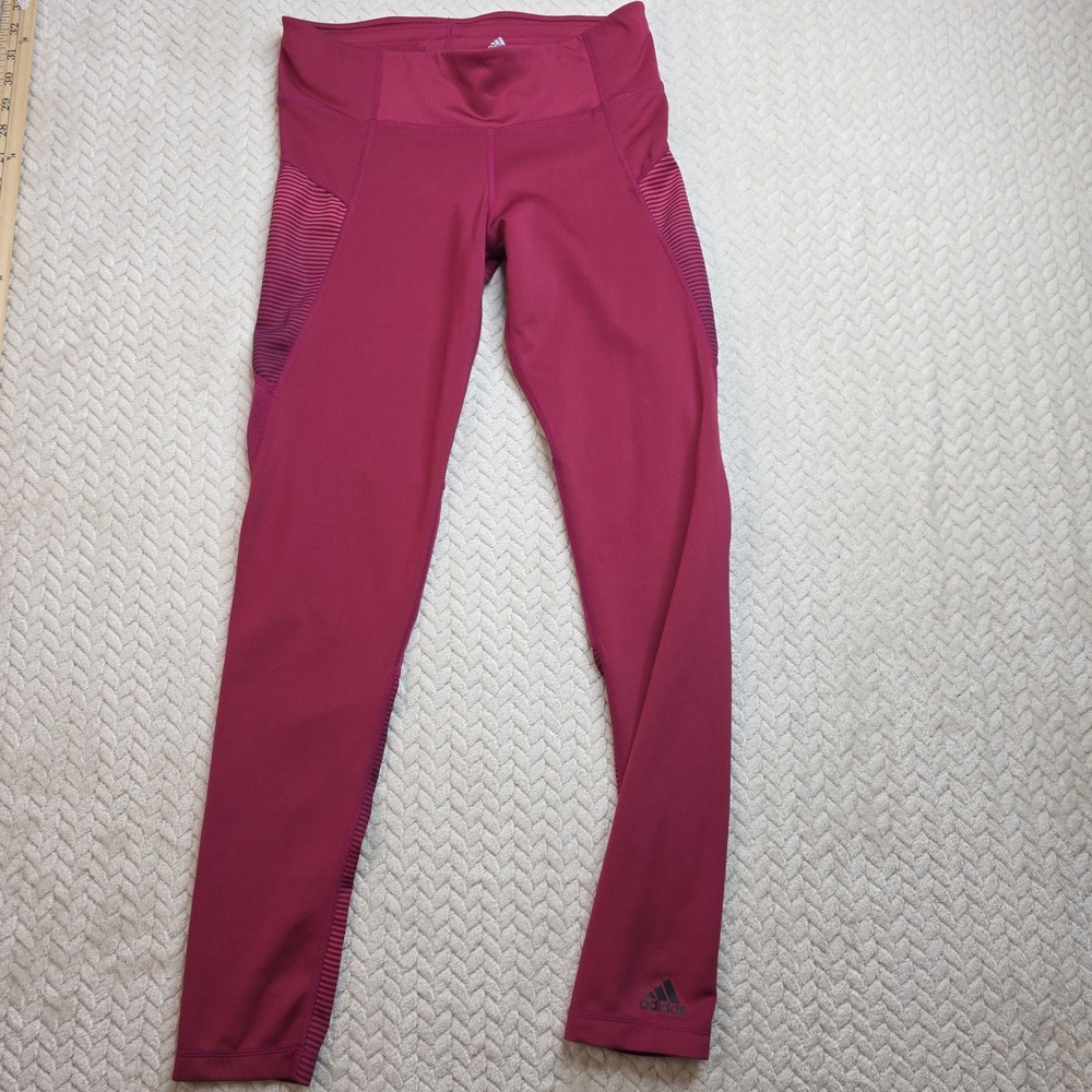 Adidas Climalite Womens Small Maroon Striped Panel Training Leggings‎ Burgundy